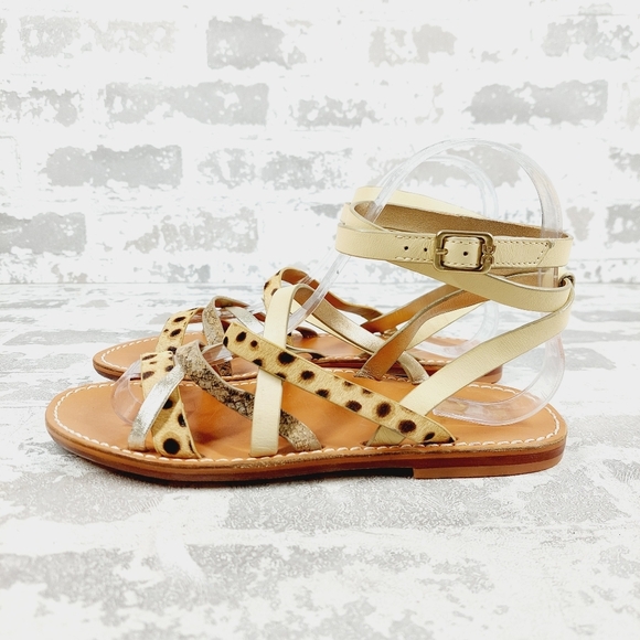 NEW Sam Edelman Meriai Cream Tan Brown Leather Real Fur Strappy Sandals A760 - Picture 1 of 12